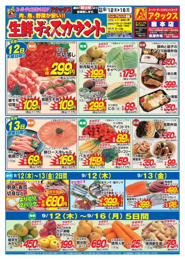 ９月12日～９月16日　生鮮ディスカウント　鹿本店サムネイル