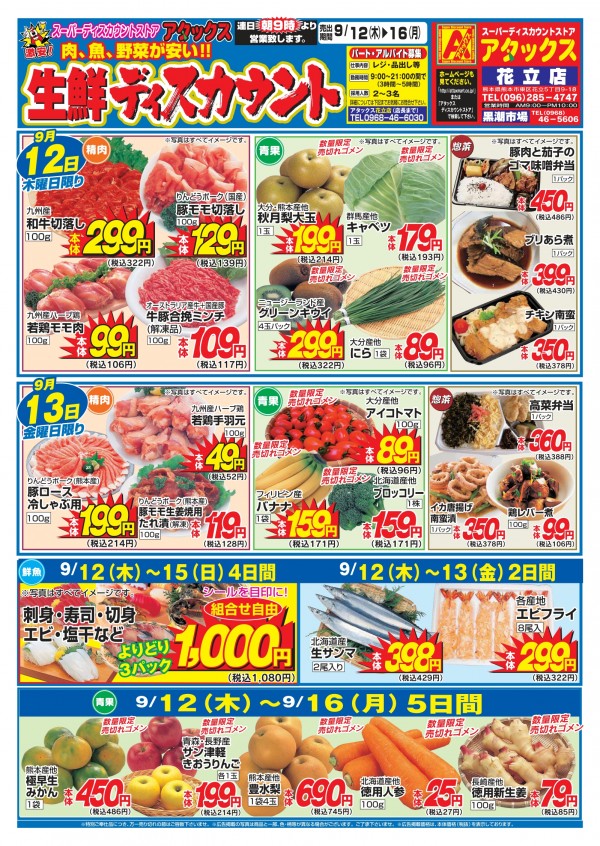 ９月12日～９月16日　生鮮ディスカウント　花立店サムネイル